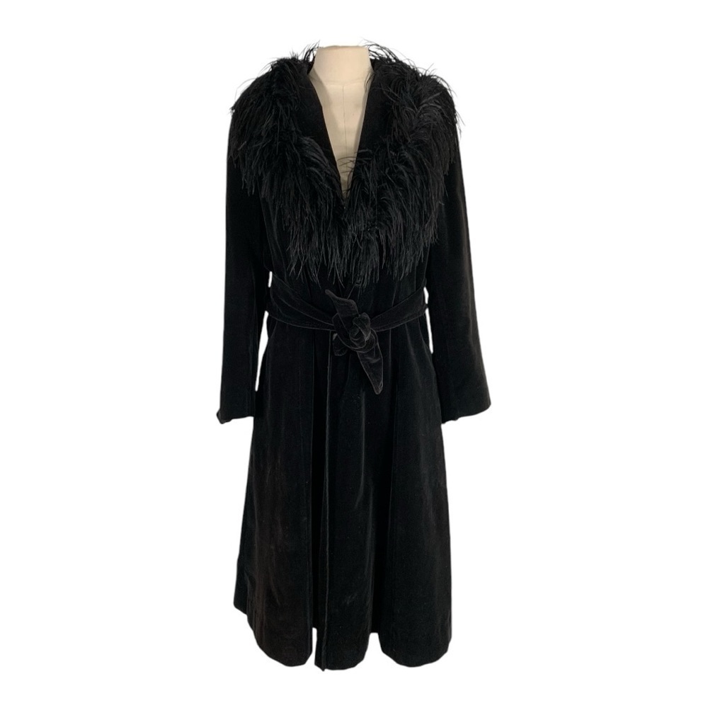 Vintage Joseph Magnin Velour Feather Collar Trim Coat Size Medium
